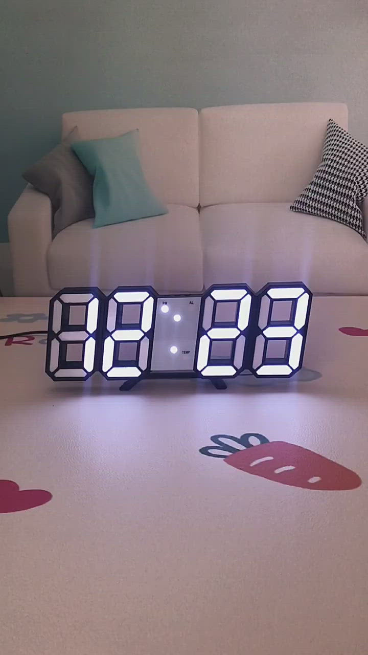 LED Digital Wall Clock w/Alarm, Date & Temperature