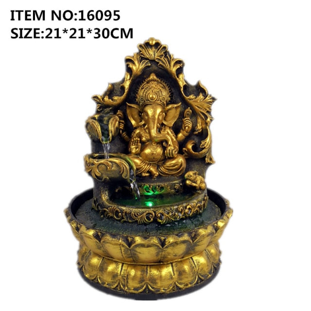 Hand Made Lord Ganesha Statue Water Fountain w/LEDs Waterscape