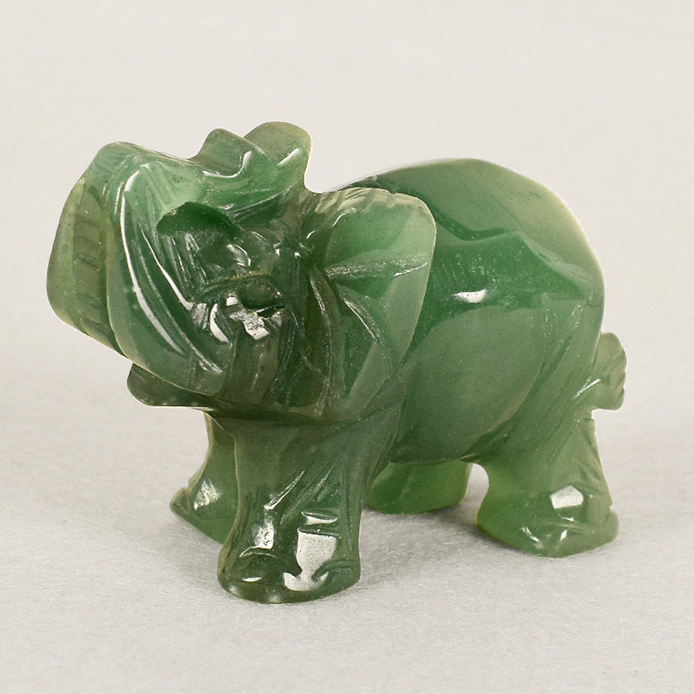 Lucky Elephant Fortune Green Aventurine Jade Stone Decor