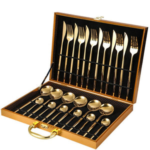 24PCS Cutlery Set Stainless Flatware Tableware Case Set