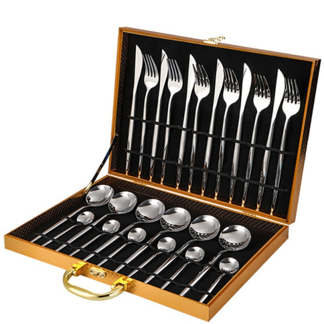 24PCS Cutlery Set Stainless Flatware Tableware Case Set