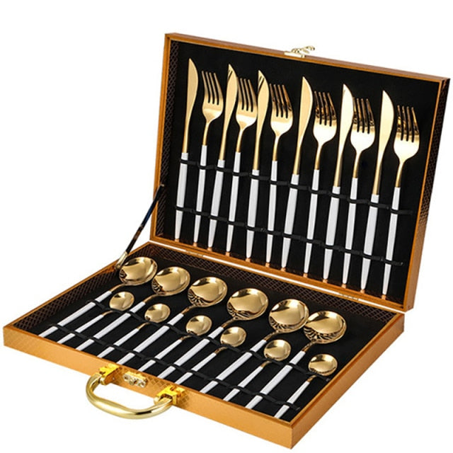 24PCS Cutlery Set Stainless Flatware Tableware Case Set