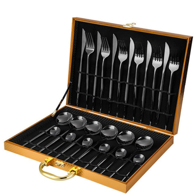 24PCS Cutlery Set Stainless Flatware Tableware Case Set