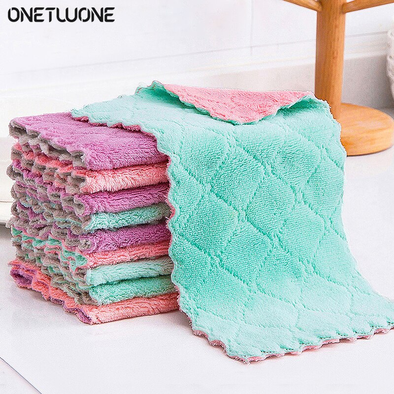 2/5/10Pcs Microfiber Towel Double-layer Absorbent Cleaning Cloths