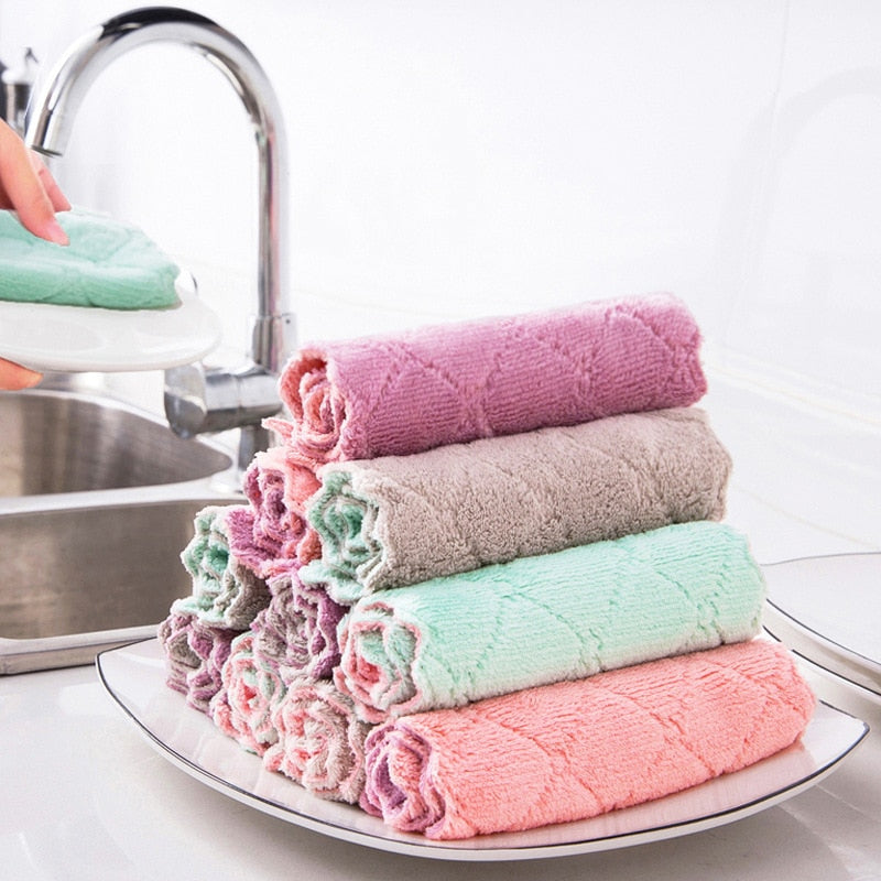 2/5/10Pcs Microfiber Towel Double-layer Absorbent Cleaning Cloths