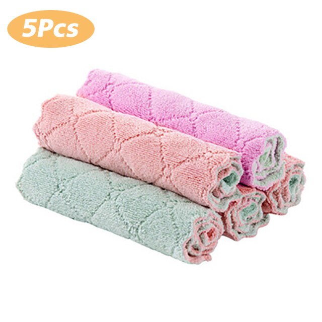 2/5/10Pcs Microfiber Towel Double-layer Absorbent Cleaning Cloths