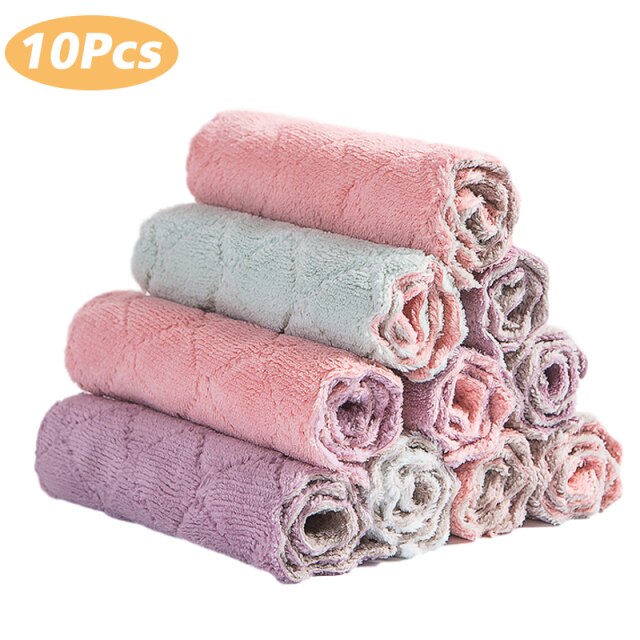 2/5/10Pcs Microfiber Towel Double-layer Absorbent Cleaning Cloths