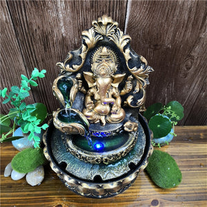 Hand Made Lord Ganesha Statue Water Fountain w/LEDs Waterscape