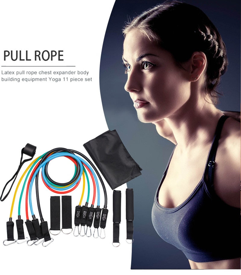 11pcs Set Latex Resistance Bands Set for Exercise & Yoga