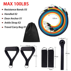 11pcs Set Latex Resistance Bands Set for Exercise & Yoga