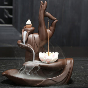 Buddha Hand Ceramic Waterfall Backflow Incense Burner