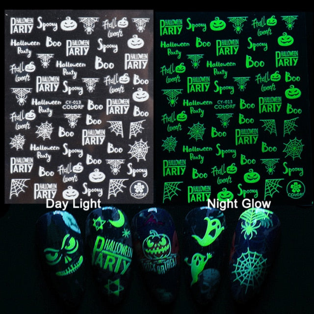 3D Glowing Halloween Nail Art Stickers