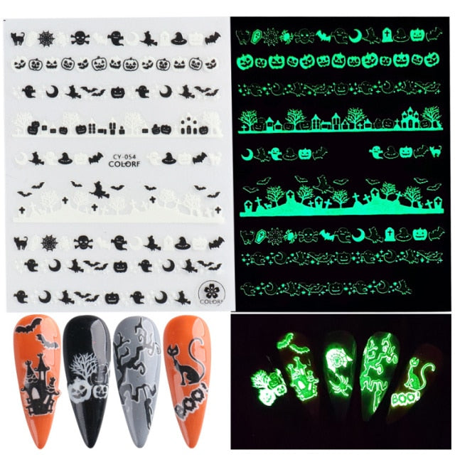 3D Glowing Halloween Nail Art Stickers