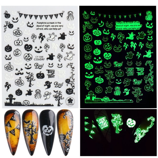 3D Glowing Halloween Nail Art Stickers