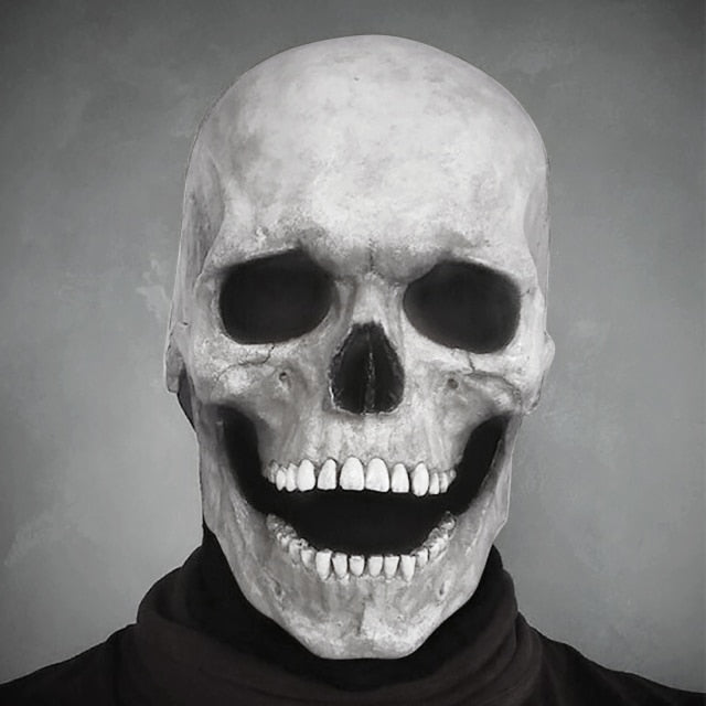 Full Head, Moveable Jaw White/Gray Skull Mask