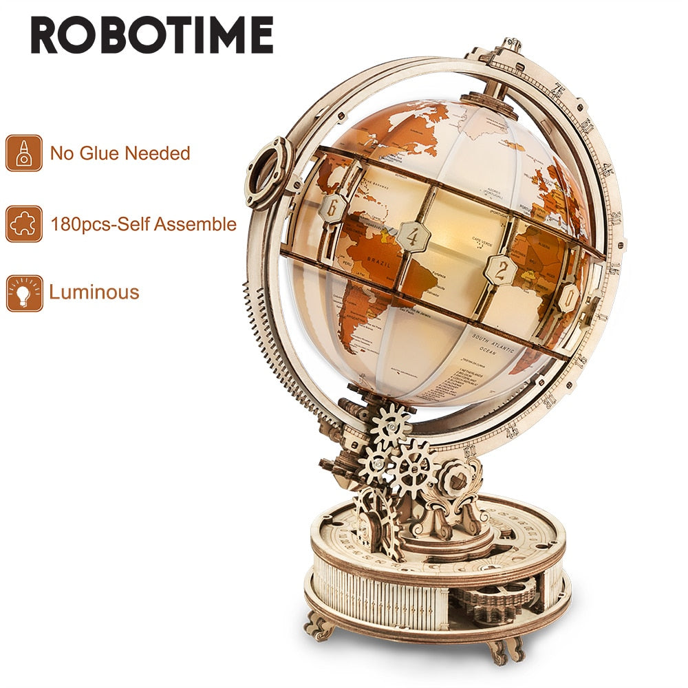 Luminous 3D Wooden Puzzle Globe with Free Gift