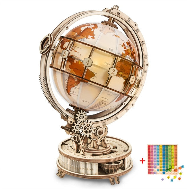 Luminous 3D Wooden Puzzle Globe with Free Gift