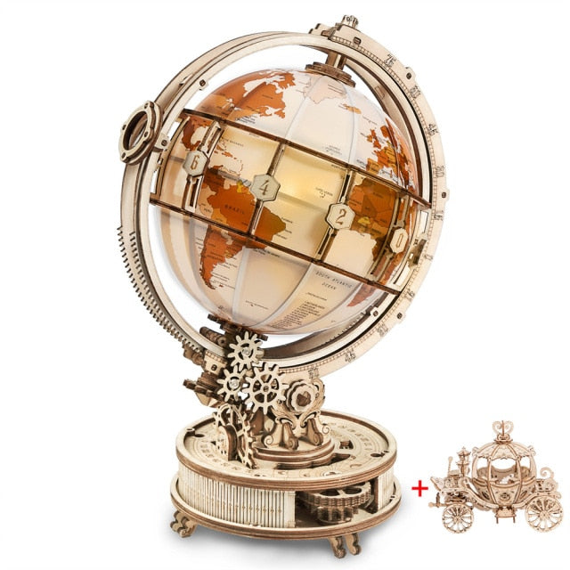 Luminous 3D Wooden Puzzle Globe with Free Gift